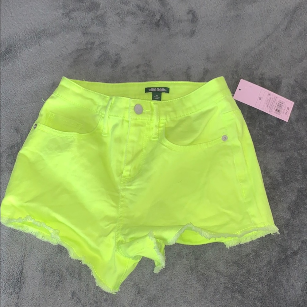 Juniors neon lime green denim shorts